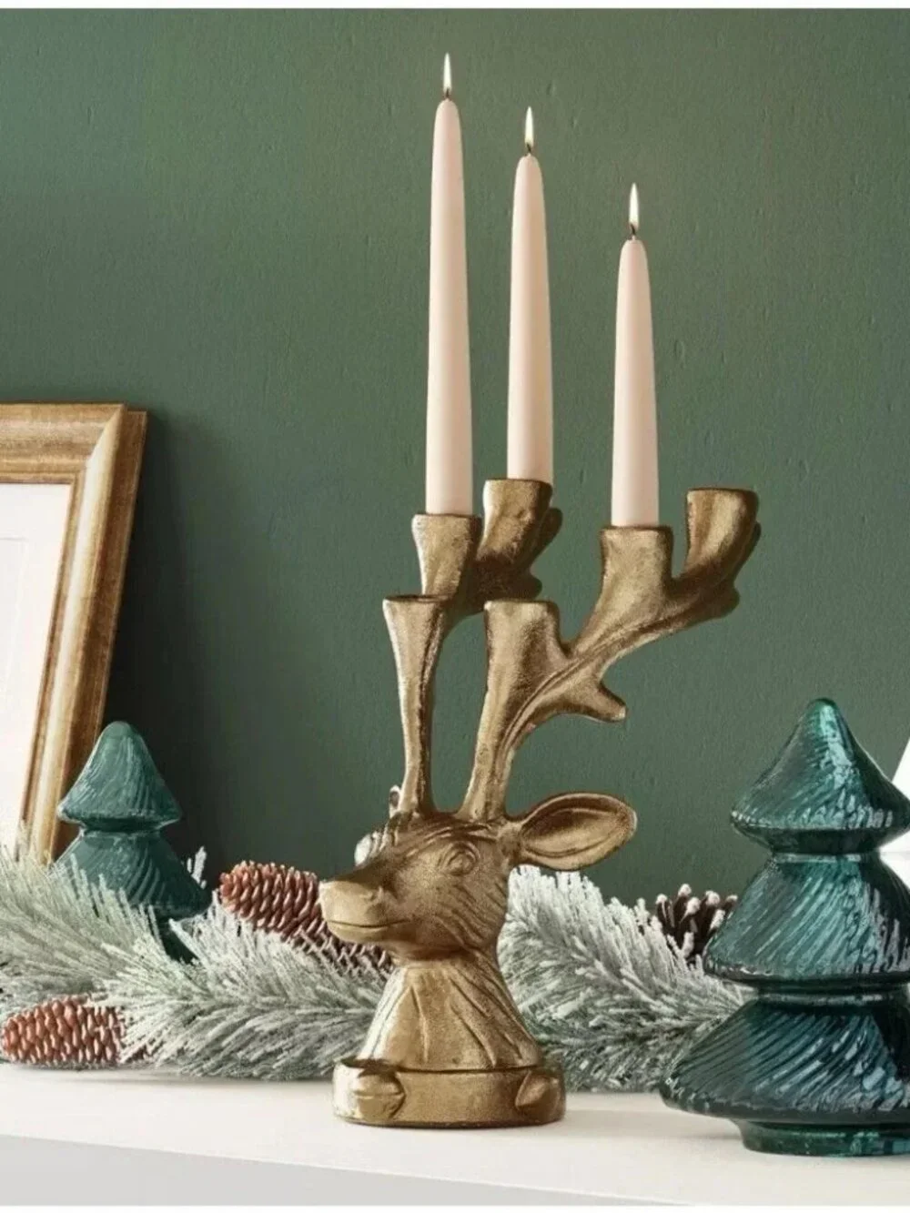 THRESHOLD Gold Deer Head Candelabra Candle Holder Tabletop Decor Cabin Christmas